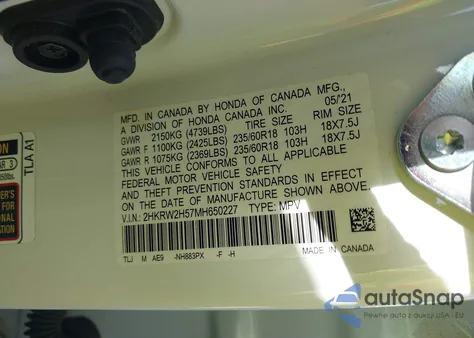 2021 Honda Cr-V Awd Ex from USA, damaged, VIN 2HKRW2H57MH650227